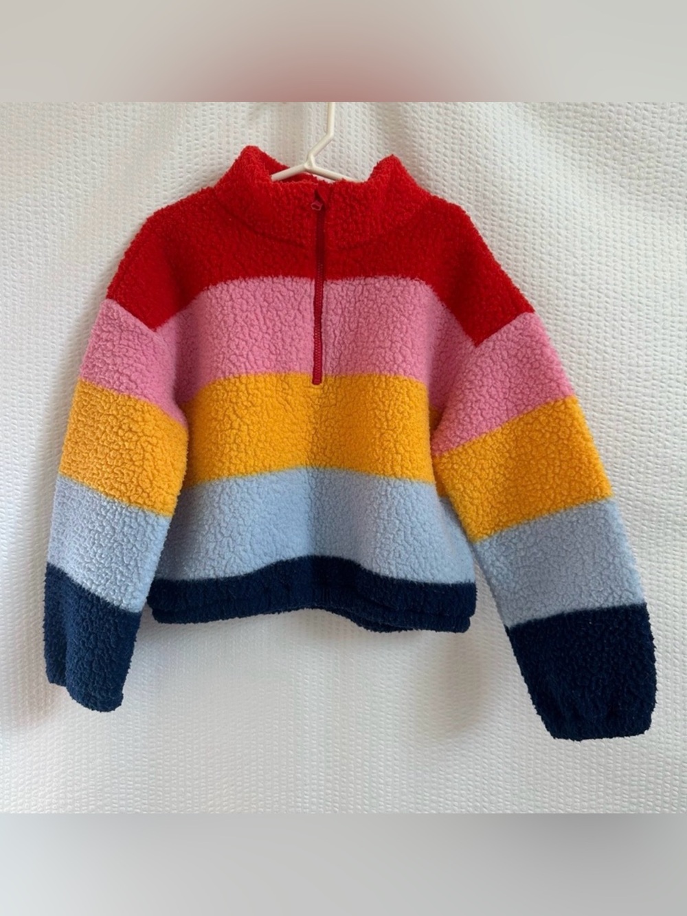 OLD NAVY Girls Rainbow Stripe Sherpa Fleece Quarter Zip Pullover Jacket Size 6-7